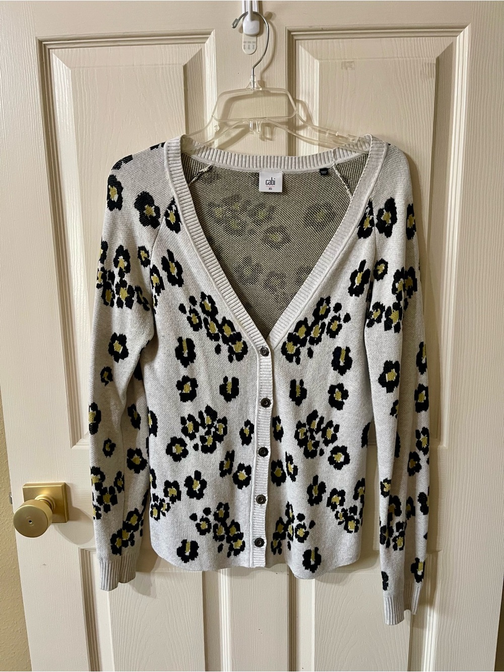 CAbi Cream Leopard-Print V-Neck Cardigan with Black and Yellow Spots